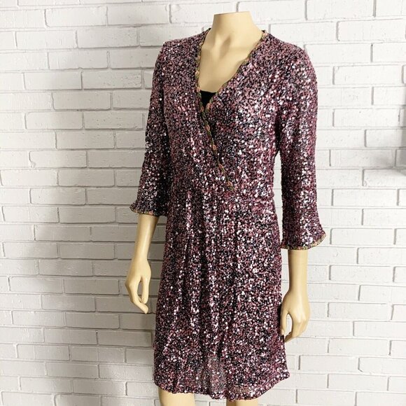 Anthropologie by Varun Bahl Sequined Wrap Dress - Size 6 - Picture 1 of 12